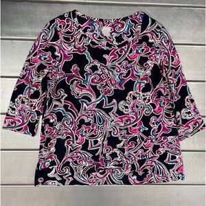 Chicos Floral Blouse Top Womens XL Crossover‎ Front Whimsy Paisley